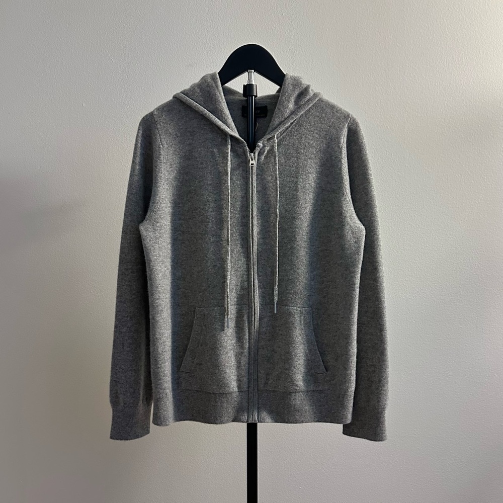 Quince Mongolian Cashmere Full-Zip Hoodie Sweater Heather Grey Size M NWT